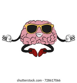 Cute brain meditating cartoon