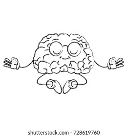 Cute brain meditating cartoon