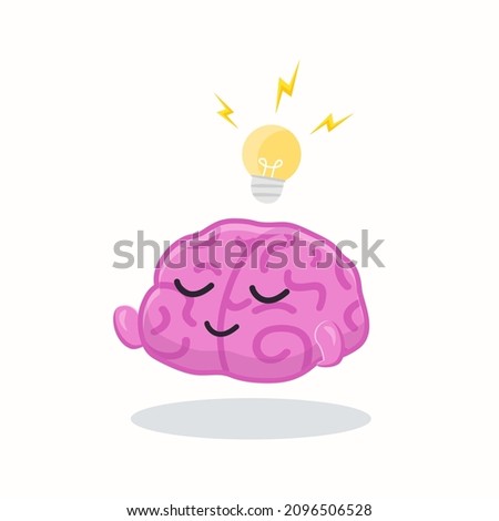 Cute brain meditation flat illustration. Cartoon brainy character emotions isolated vector. Brainpower, mind, and intelligence concept
