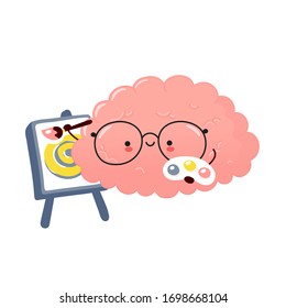 Cute Brain Organ Paint. Vector Cartoon Character Illustration Sticker Design