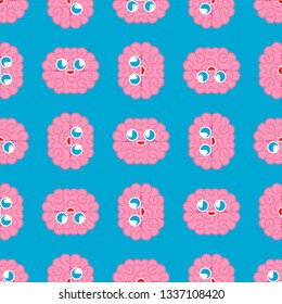 Cute brain pattern. funny Brains cartoon style background. Baby cloth texture. kids character. Childrens style. 