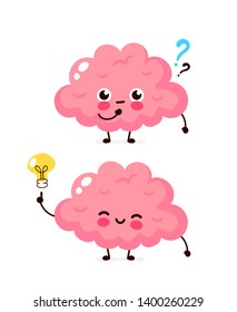 Cute Brain Question Mark Lightbulb Character Stock Vector (Royalty Free ...