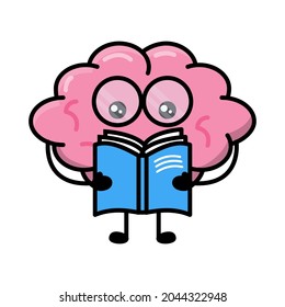 cute brain reading book illustration vector graphic