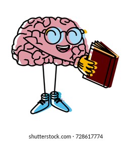 Cute brain reading cartoon