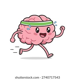 Cute Brain Running Mascot Cartoon Character Vector Illustration