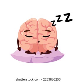 The cute brain is sleeping on a pillow. Rest and relaxation. Cartoon design.
