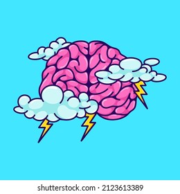 cute brain storm vector illustration. stress brain cartoon