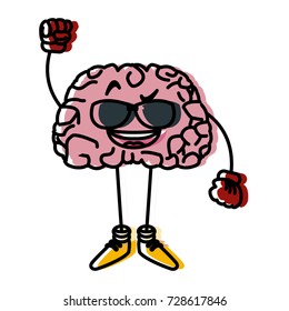 Cute brain with sunglasses cartoon