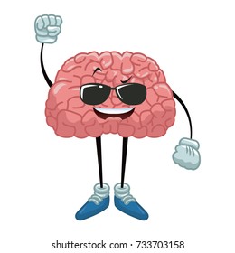 Cute brain with sunglasses cartoon