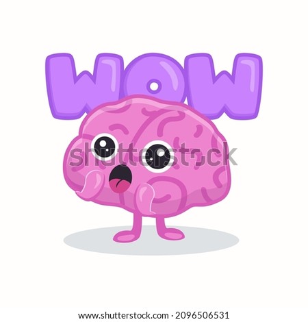 Cute brain surprised flat illustration. Cartoon brainy character emotions isolated vector. Brainpower, mind and intelligence concept