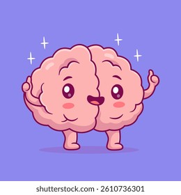 Cute Brain With Thumbs Up Cartoon Vector Icon Illustration. People Science Icon Concept Isolated Premium Vector. Flat Cartoon Style
