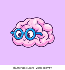 Ilustración linda del icono del Vector de la historieta de los vidrios que usan el cerebro. Personas Educación Icon Concept Vector Premium aislado. Estilo plano de la historieta