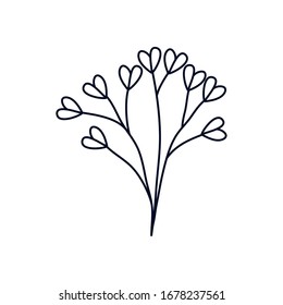 cute branch with hearts leaves icon over white background, minimalist tattoo concept, line style, vector illustration