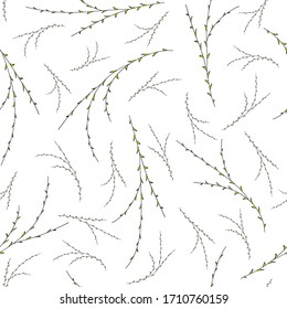 Cute branches with thorns on a white background. Vector seamless pattern. Design for fabric, print, card, wallpaper, wrapping.