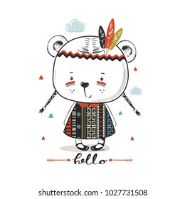 cute brave bear girl.hand drawn vector illustration.can be used for kid's or baby's shirt design,fashion print design, fashion graphic, t-shirt, kids wear