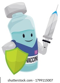 
Cute and brave, vaccine vial like a knight, with shield and syringe like sword ready to protect you against diseases.