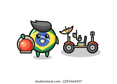 the cute brazil flag badge as astronaut with a lunar rover , cute style design for t shirt, sticker, logo element