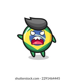 cute brazil flag badge cartoon in a very angry pose , cute style design for t shirt, sticker, logo element