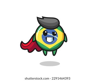 the cute brazil flag badge character as a flying superhero , cute style design for t shirt, sticker, logo element