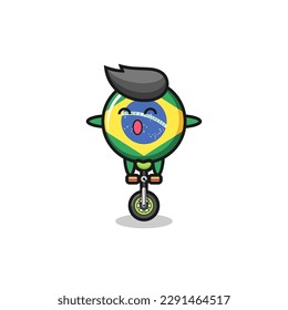 The cute brazil flag badge character is riding a circus bike , cute style design for t shirt, sticker, logo element