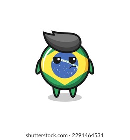 cute brazil flag badge character with suspicious expression , cute style design for t shirt, sticker, logo element
