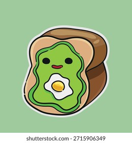 Cute bread with avocado and egg, character illustration