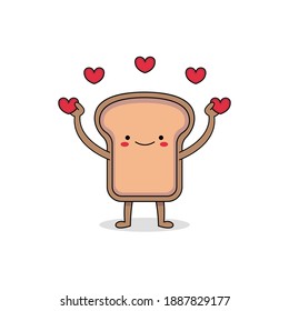 Cute bread cartoon character spreading love