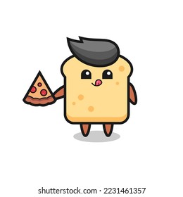 cute bread cartoon eating pizza , cute style design for t shirt, sticker, logo element