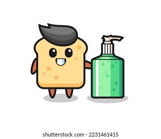 cute bread cartoon with hand sanitizer , cute style design for t shirt, sticker, logo element