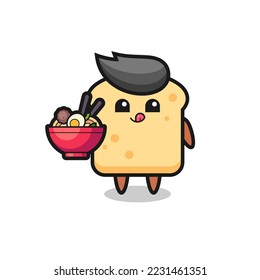 cute bread character eating noodles , cute style design for t shirt, sticker, logo element