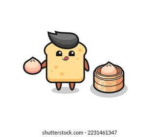 cute bread character eating steamed buns , cute style design for t shirt, sticker, logo element