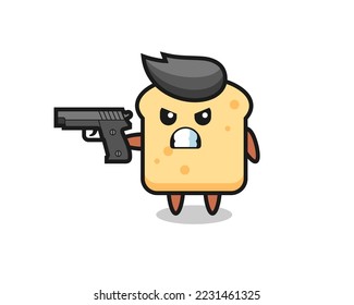 the cute bread character shoot with a gun , cute style design for t shirt, sticker, logo element