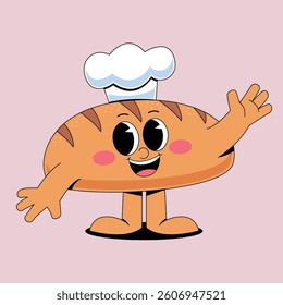 Cute bread with chef hat cartoon