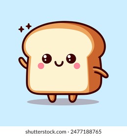 cute bread chibi kawaii cartoon character vector illustration template design