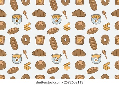 Cute bread and honey jam design seamless repeat pattern