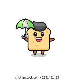 cute bread illustration holding an umbrella , cute style design for t shirt, sticker, logo element