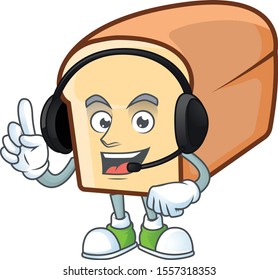 Cute bread isolated of cartoon character with headphone.