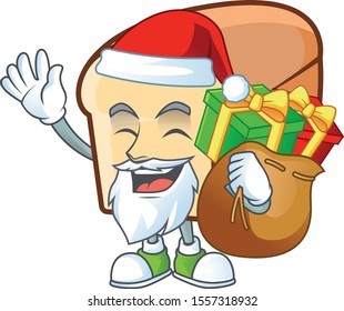 Cute bread isolated of cartoon character santa bring gift.