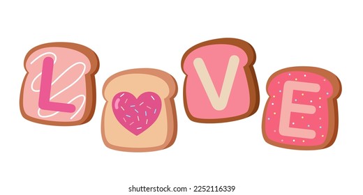 Cute bread with love letter in flat design on white background. Cute valentine concept vector illustration.