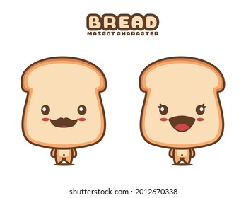 cute bread mascot, food cartoon illustration, isolated on white background