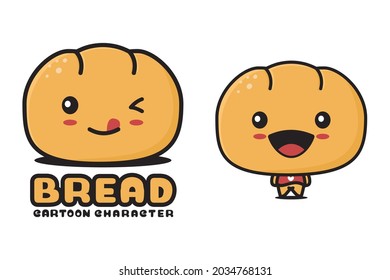 cute bread mascot, food cartoon illustration, suitable for logos, packaging labels, stickers, etc.
