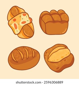 CUTE BREAD AND PASTRY DIGITAL ILLUSTARTION