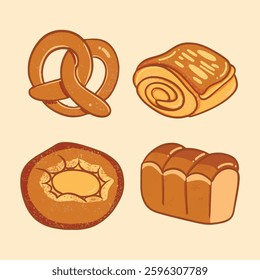 CUTE BREAD AND PASTRY DIGITAL ILLUSTRATION