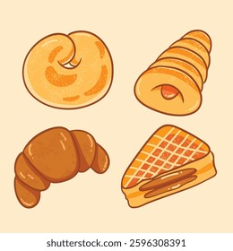 CUTE BREAD AND PASTRY DIGITAL ILLUSTRATION