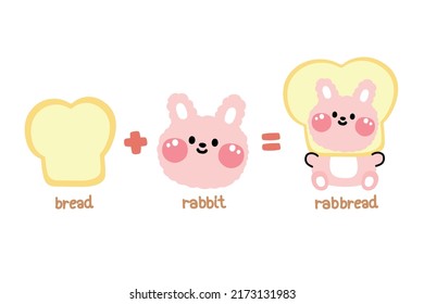 Cute bread and rabbit cartoon hand drawn Animal character design Image for card poster baby clothing Mascot Kawaii Vector Illustration 