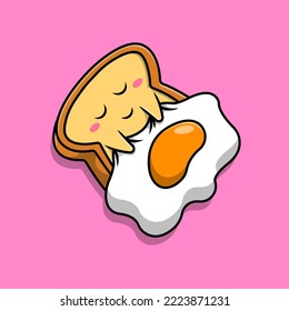 Cute Bread Sleeping With Egg Blanket Cartoon Vector Icons Illustration. Flat Cartoon Concept. Suitable for any creative project.