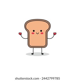 Cute bread slice cartoon character spreading love