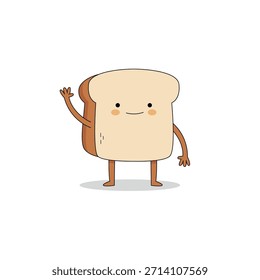 Fatia de pão bonito personagem de desenho animado acenando mão hi doodle