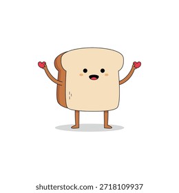 Bela fatia de pão personagem de desenho animado espalhando doodle amor