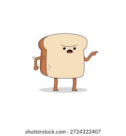 Personaje de dibujos animados de rebanada de pan lindo garabato gritando enojado